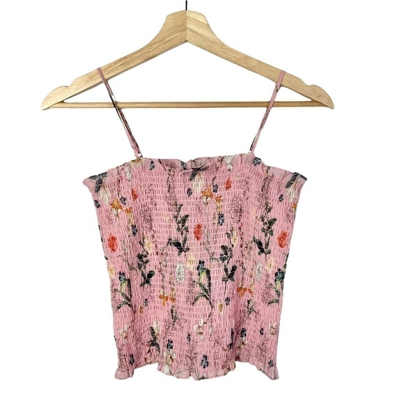 NEW Gianni Bini Stacey Pink Floral Smocked Cami Tank Top XS - Picture 3 of 5